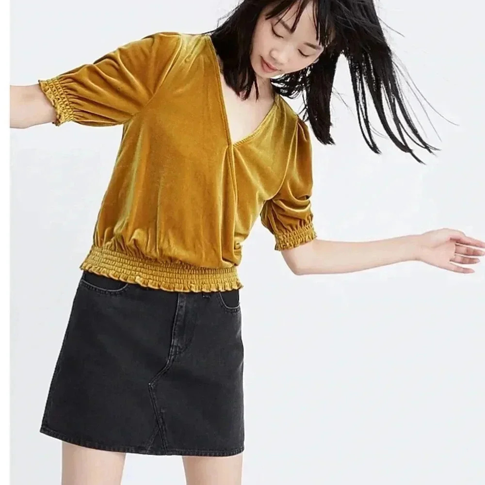 Madewell Velvet Smocked Crossover Top